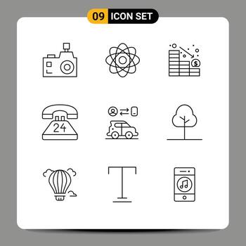 Pictogram Set of 9 Simple Outlines of conversation communication laboratory call down Editable Vector Design Elements