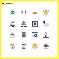 User Interface Pack of 16 Basic Flat Colors of house message dish imac communication Editable Pack of Creative Vector Design Elements