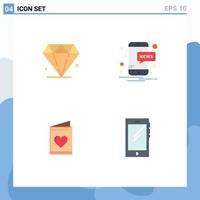4 Flat Icon concept for Websites Mobile and Apps diamond heart mobile card smart phone Editable Vector Design Elements