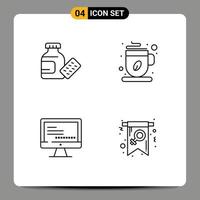 4 User Interface Line Pack of modern Signs and Symbols of medical text coffee coffee cup card Editable Vector Design Elements