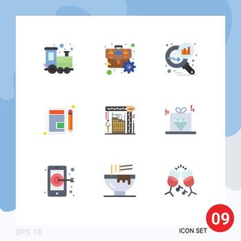 Universal Icon Symbols Group of 9 Modern Flat Colors of crane chat data analyzing pad letter Editable Vector Design Elements