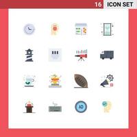 grupo universal de símbolos de iconos de 16 colores planos modernos de faro de compras paquete editable de vidrio de tiempo de usuario de elementos creativos de diseño de vectores