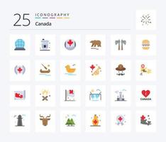 paquete de iconos de 25 colores planos de canadá que incluye hamburguesa. Canadá. lámina. hacha. polar vector