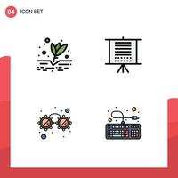 4 Universal Filledline Flat Colors Set for Web and Mobile Applications agriculture glasses plant seo computer Editable Vector Design Elements