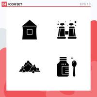 Group of 4 Solid Glyphs Signs and Symbols for building landscape hut explore nature Editable Vector Design Elements