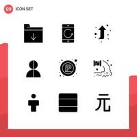 Modern Set of 9 Solid Glyphs and symbols such as signs thief arrow profile impostor Editable Vector Design Elements