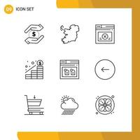 User Interface Pack of 9 Basic Outlines of document archive secure money increase Editable Vector Design Elements