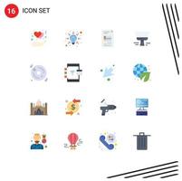 User Interface Pack of 16 Basic Flat Colors of cd tool business paint brush brush Editable Pack of Creative Vector Design Elements