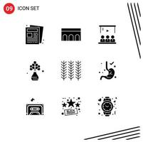 Modern Set of 9 Solid Glyphs Pictograph of flower living monument home team Editable Vector Design Elements