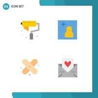 Group of 4 Flat Icons Signs and Symbols for art plaster roller picture love Editable Vector Design Elements