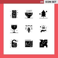 Set of 9 Commercial Solid Glyphs pack for shipping fragile kitchen delivery tree Editable Vector Design Elements