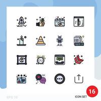 Modern Set of 16 Flat Color Filled Lines and symbols such as light candle break security investigation Editable Creative Vector Design Elements