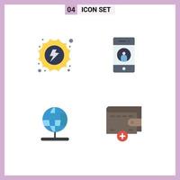 Group of 4 Modern Flat Icons Set for electrical globe hydropower media stand Editable Vector Design Elements