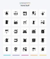 cosas creativas para el hogar paquete de iconos negros sólidos de 25 glifos, como el hogar. bulbo. café. habitación. lámpara vector