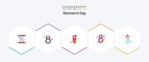 paquete de iconos planos del día de la mujer 25 que incluye cinta. flor. mujeres. ocho. género vector