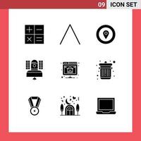 9 Universal Solid Glyphs Set for Web and Mobile Applications hosting backup prize telecommunication broadcasting Editable Vector Design Elements