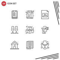 Group of 9 Modern Outlines Set for virtual game file cubes cheers Editable Vector Design Elements