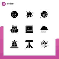 User Interface Pack of 9 Basic Solid Glyphs of text screen leaf vehicles transport Editable Vector Design Elements