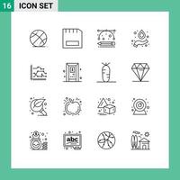 Set of 16 Commercial Outlines pack for business science hardware hydrogen drawing tools Editable Vector Design Elements