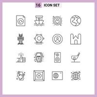 16 Universal Outline Signs Symbols of technology artificial heart android world Editable Vector Design Elements