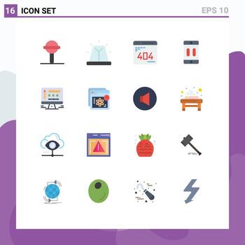 paquete de interfaz de usuario de 16 colores planos básicos de dispositivos de pausa desarrollar sitio web del dispositivo paquete editable de elementos creativos de diseño de vectores