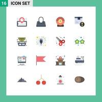 paquete de 16 signos y símbolos modernos de colores planos para medios de impresión web, como frutas, cámara de productos, caja logística, paquete editable de elementos creativos de diseño de vectores