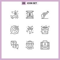 Stock Vector Icon Pack of 9 Line Signs and Symbols for funnel hobby gun hobbies cd Editable Vector Design Elements