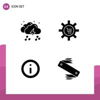 Editable Vector Line Pack of 4 Simple Solid Glyphs of cloud gear weather configuration ecommerce Editable Vector Design Elements