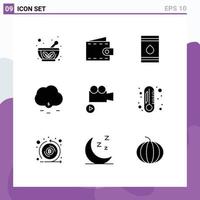 9 User Interface Solid Glyph Pack of modern Signs and Symbols of media money barrel funding eco Editable Vector Design Elements