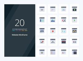 20 Website Wireframe Flat Color icon for presentation vector