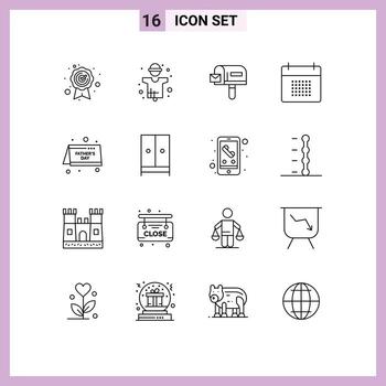 16 Universal Outlines Set for Web and Mobile Applications date schedule box event calendar Editable Vector Design Elements