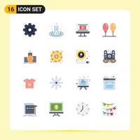 Flat Color Pack of 16 Universal Symbols of monarchy king entertaiment crown balloon Editable Pack of Creative Vector Design Elements