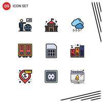 9 Universal Filledline Flat Color Signs Symbols of phone card snow reading library Editable Vector Design Elements