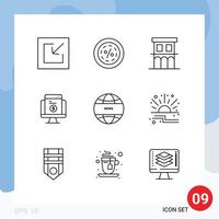 Set of 9 Commercial Outlines pack for ecommerce online shopping payment property Editable Vector Design Elements