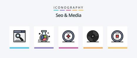 Seo and Media Line Filled 5 Icon Pack Including optimized. engine. browser. ux. media. Creative Icons Design vector