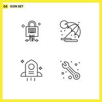 4 Creative Icons Modern Signs and Symbols of lock rocket technology umbrella customer Editable Vector Design Elements