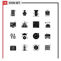 Modern Set of 16 Solid Glyphs and symbols such as schedule service sweets public biochemistry Editable Vector Design Elements