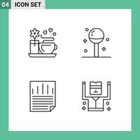 Editable Vector Line Pack of 4 Simple Filledline Flat Colors of tea cup ok cooking lollipop paper check Editable Vector Design Elements
