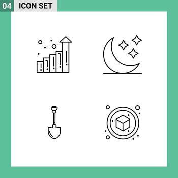 4 Universal Filledline Flat Colors Set for Web and Mobile Applications graph tool moon weather digging Editable Vector Design Elements