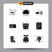 9 User Interface Solid Glyph Pack of modern Signs and Symbols of shop market gas party celebration Editable Vector Design Elements