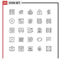 Set of 25 Vector Lines on Grid for flower municipal hand watch house building Editable Vector Design Elements