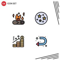 4 Thematic Vector Filledline Flat Colors and Editable Symbols of bonfire chart fire space graph Editable Vector Design Elements