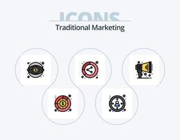 diseño de icono de paquete de icono lleno de línea de marketing tradicional 5. Cuota. datos. escritor. conversión. caso vector