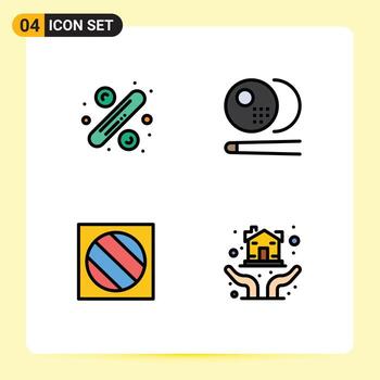 4 concepto de color plano de línea de llenado para sitios web móviles y aplicaciones porcentaje de edición etiqueta snooker sombra elementos de diseño vectorial editables vector