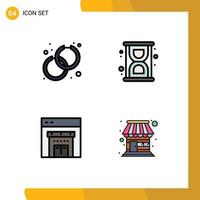 Mobile Interface Filledline Flat Color Set of 4 Pictograms of accessorize shopping fashion productivity shop Editable Vector Design Elements