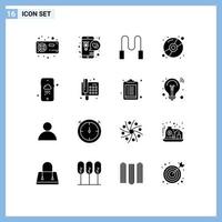 Set of 16 Commercial Solid Glyphs pack for mobile disk lover compact sport Editable Vector Design Elements