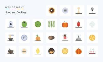 paquete de iconos de color plano de 25 alimentos vector