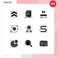 9 Thematic Vector Solid Glyphs and Editable Symbols of eco control document process rings Editable Vector Design Elements