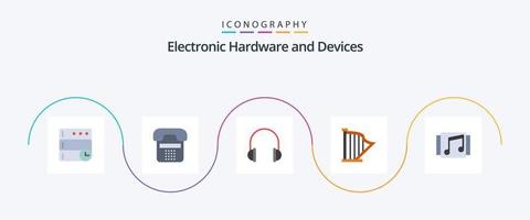 paquete de iconos flat 5 de dispositivos que incluye sonido. instrumento. audio. arpa. sonido vector