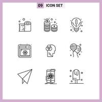 Set of 9 Modern UI Icons Symbols Signs for human intelligence page investment optimization knowledge Editable Vector Design Elements